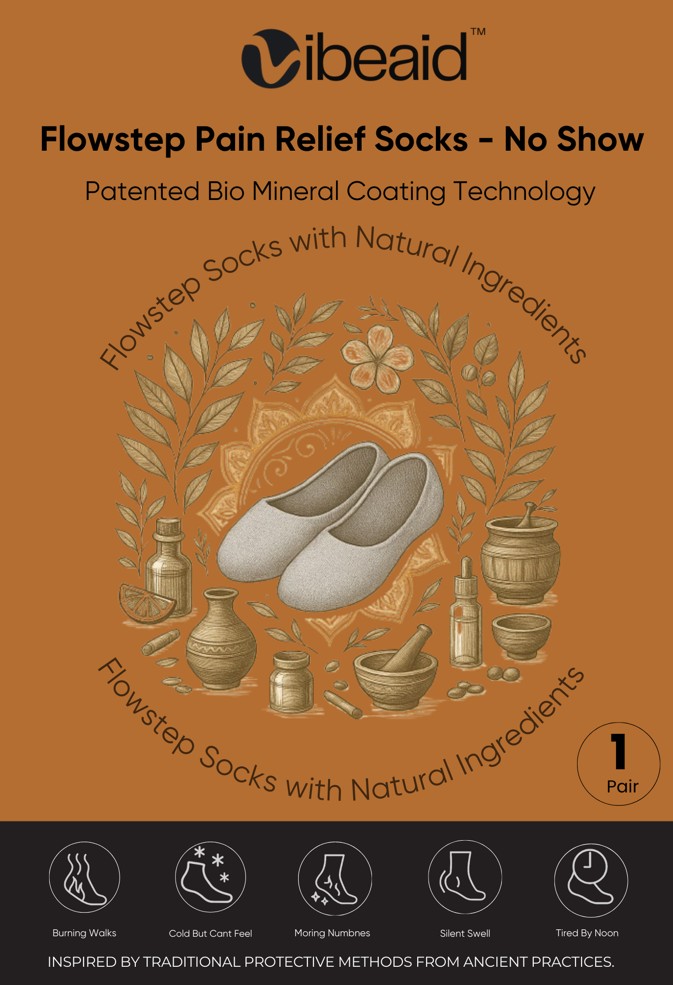 CuEase Copper Coated Natural Pain Relief Socks - No Show |Angle |Regular