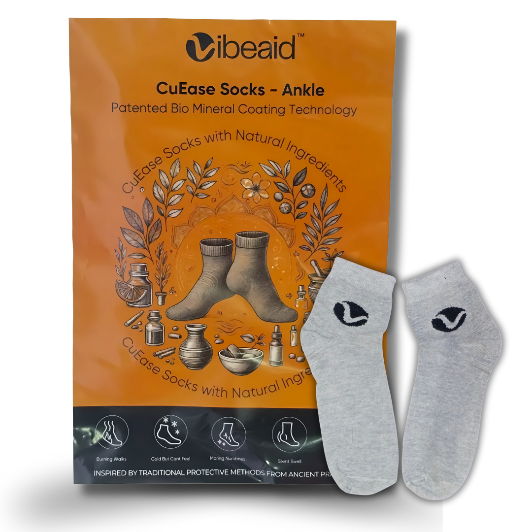CuEase Copper Coated Natural Pain Relief Socks - No Show |Angle |Regular